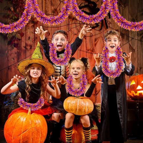 50FT Halloween Garland,Purple Orange Tinsel Garland Halloween Decorations