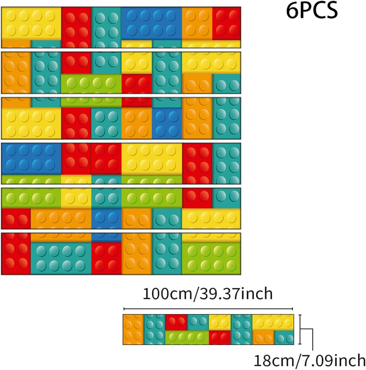 Self adhesive peel and stick stair decals / Building Blocks / 39.37 x 7.08 x 6 / In x / Set of 6