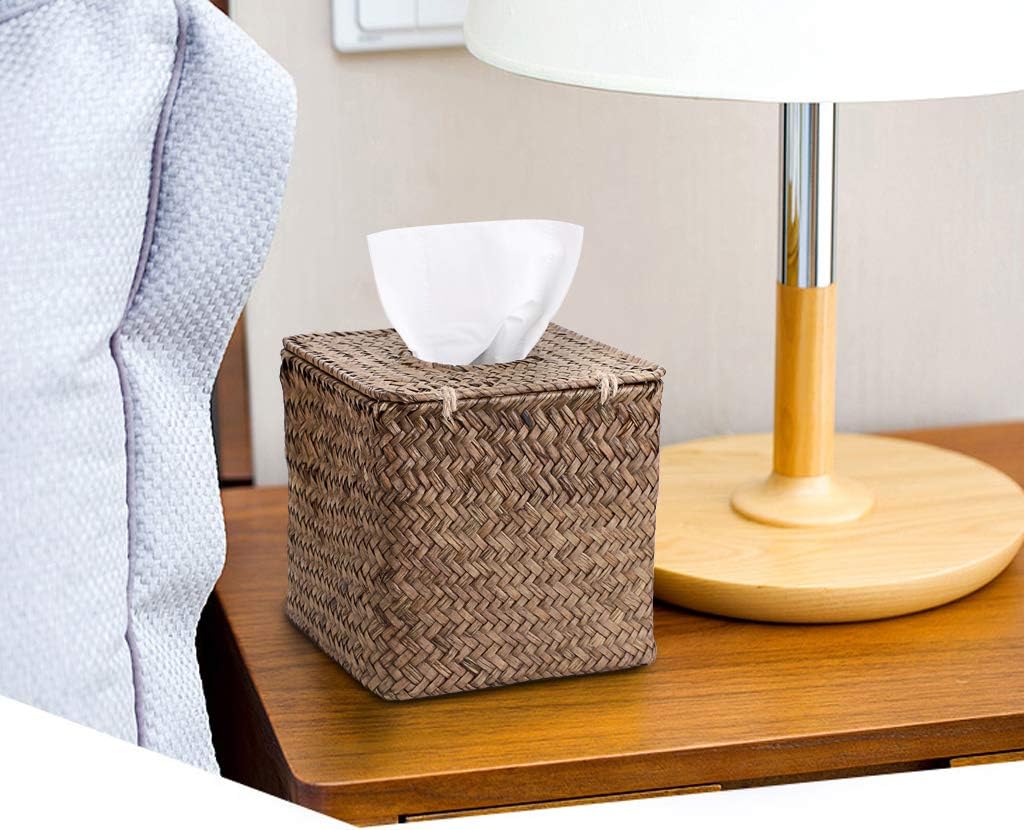 Woven Tissue Box Holder Rustic Cube Tissue Cover / Coffee / Seagrass