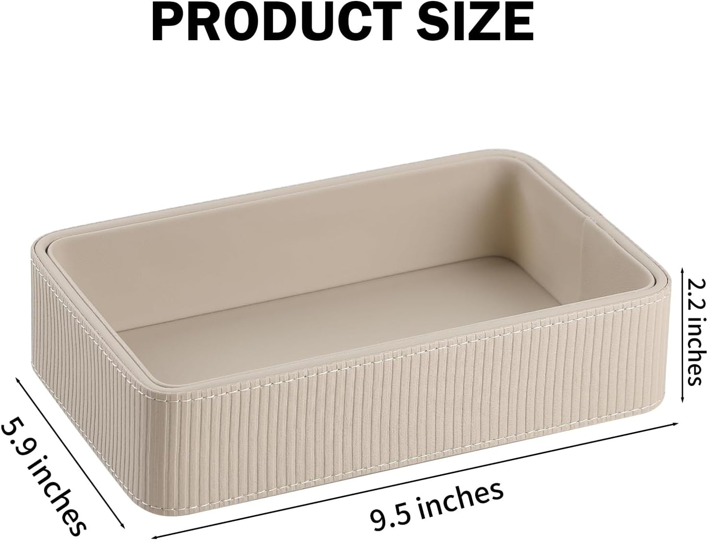 PU Leather Valet Tray Organizer / Beige / 9.5 x 5.9 x 2.2