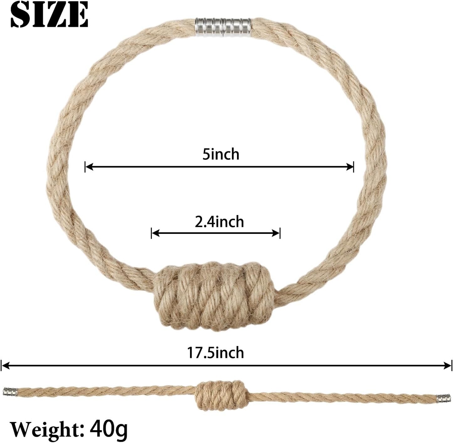 BEL AVENIR Magnetic Jute Curtain Tiebacks 6 Pack Hand-Woven Curtain Ties | Decorative Curtain Holdbacks Bohemian Style