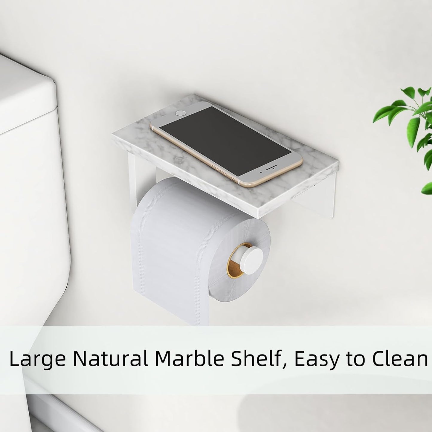 Gypie Toilet Paper Holder with Marble Shelf, Wall Mounted White | Stainless Steel, Tissue Roll Paper Holder Dispenser