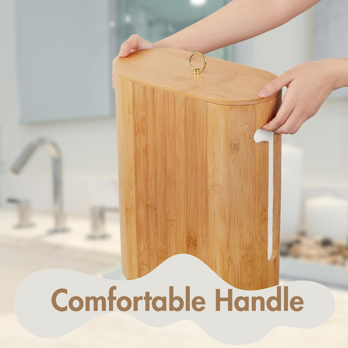 Gobam Bamboo Toilet Paper Storage with Dual-Use Lid, Freestanding Bathroom Tissue Organizer with Viewing Slot, Built-In