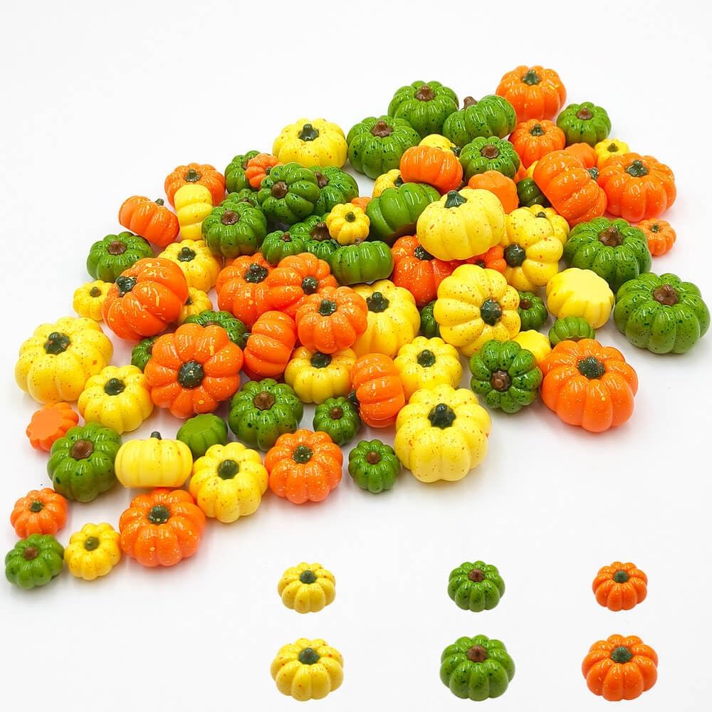 50Pcs Fall Thanksgiving Mini Resin Figures Fall Village Miniature Thanksgiving Farm Figurines Autumn Tiny Little Ducks Turkeys Pumpkins Bulk for Harvest Home Table Garden Dollhouse DIY Craft Decor