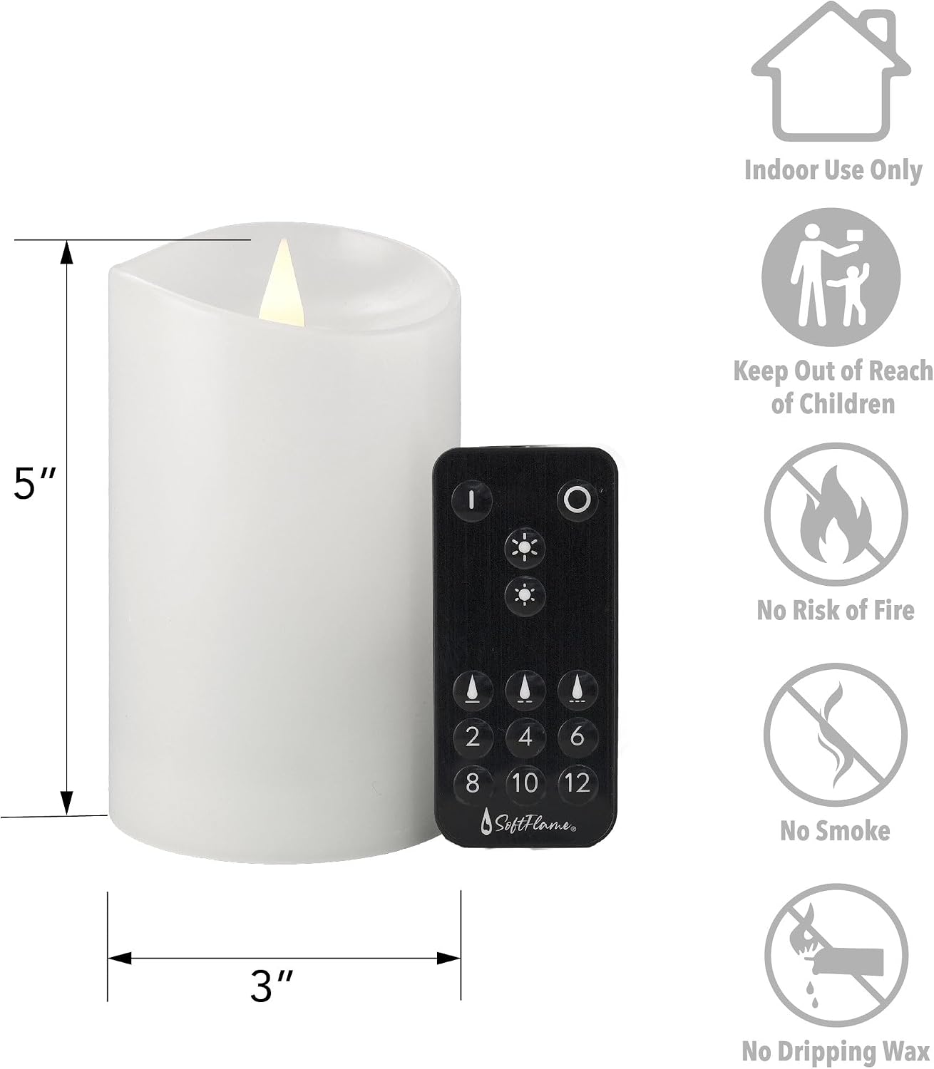 Flameless LED Candles with Remote Control, 3"x 5.1"Flickering 3D Moving Flame Battery Operated Candles in Real Wax