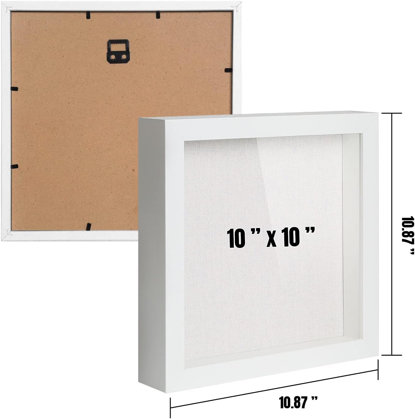 QDSSDECO 10" x 10" Shadow Box Display Case, Linen Back, 3 Pack White | Deep interior, real glass front, wall or