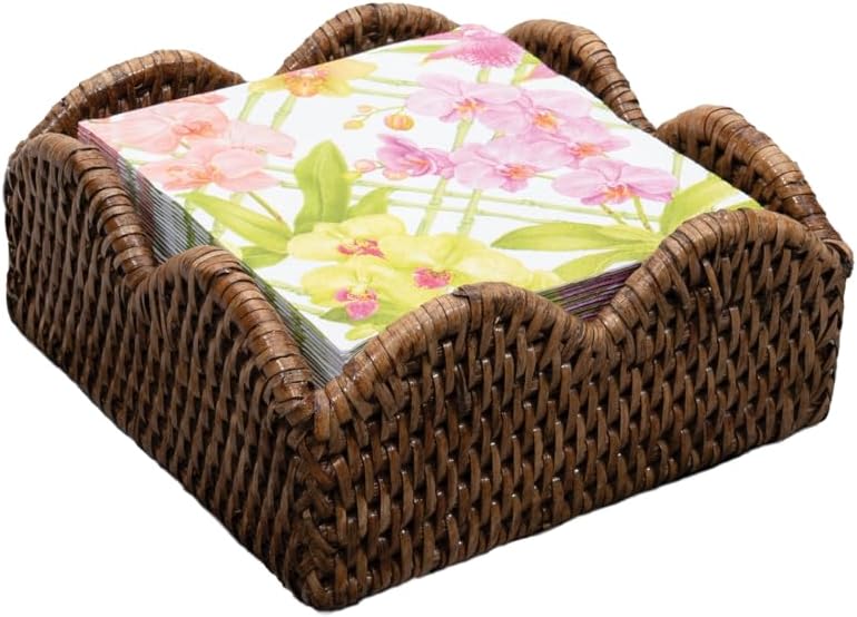 Rattan Scalloped Napkin Holder / Cocktail / Natural