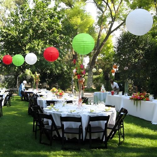 18Pcs Green Red White Paper Lanterns for Parties, 6” 8” 10” 12” Chinese Asian Hanging Round Paper Lanterns for Birthday Wedding Halloween Christmas Home Decor Party Decor