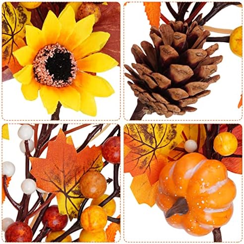 6 Pack Artificial Maple Leaves Branches Autumn Pumpkin Berry Twig Stem Orange Fall Stems Fake Artificial Flower Picks for Thanksgiving Christmas Harvest Festival Decoration DIY Floral Arrangements