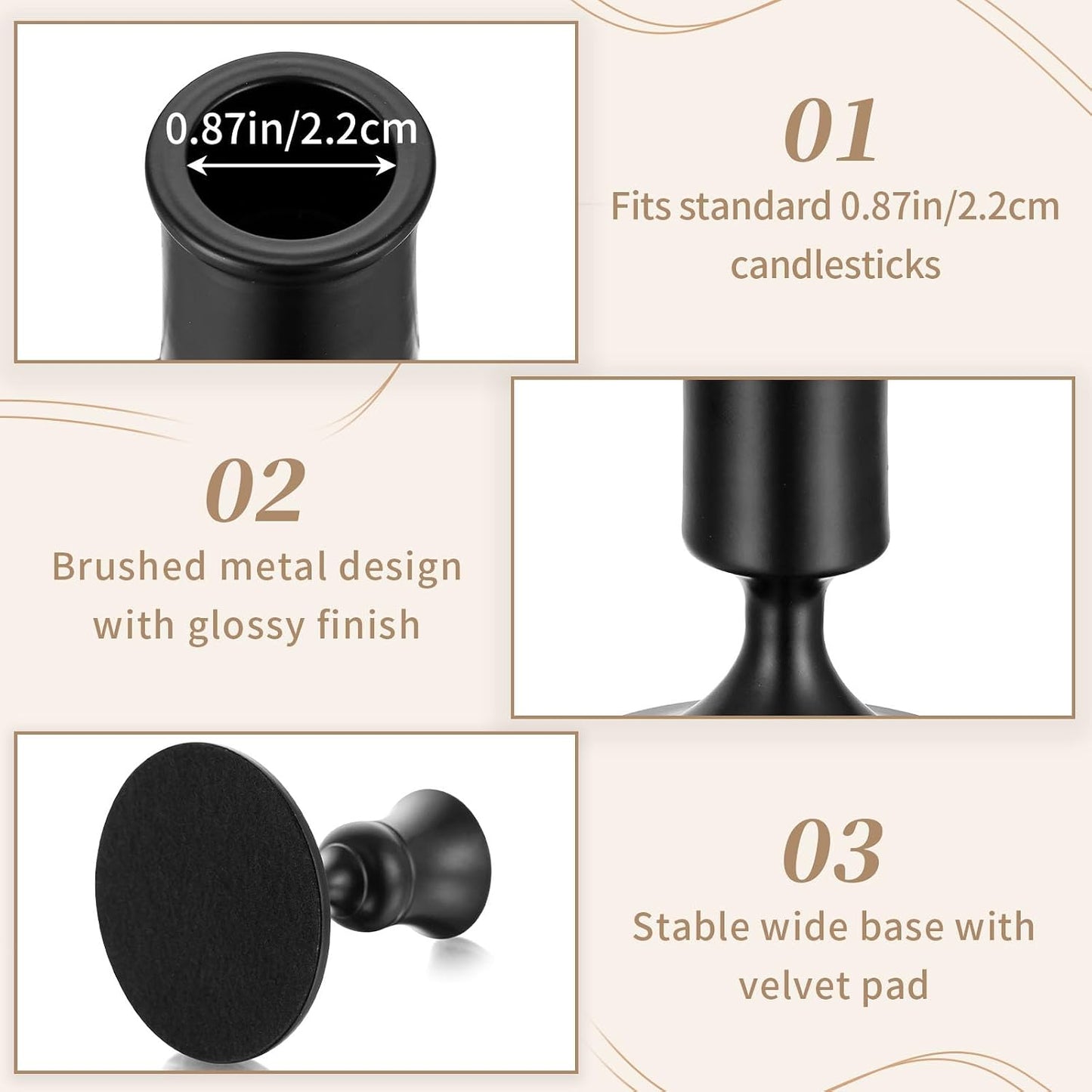 Sziqiqi Black Candlestick Candle Holders Set of 6 for Halloween Table Decor | for 0.87in Taper Candle, Bulk, for