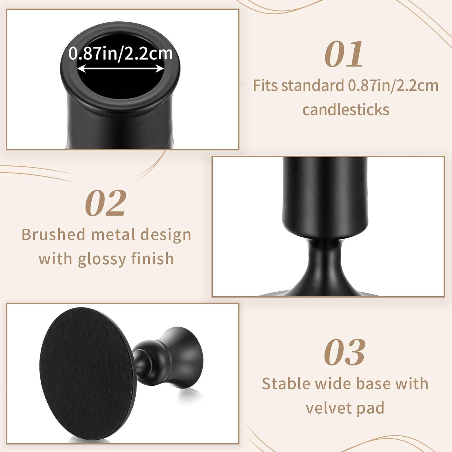 Sziqiqi Black Candlestick Candle Holders Set of 6 for Halloween Table Decor | for 0.87in Taper Candle, Bulk, for