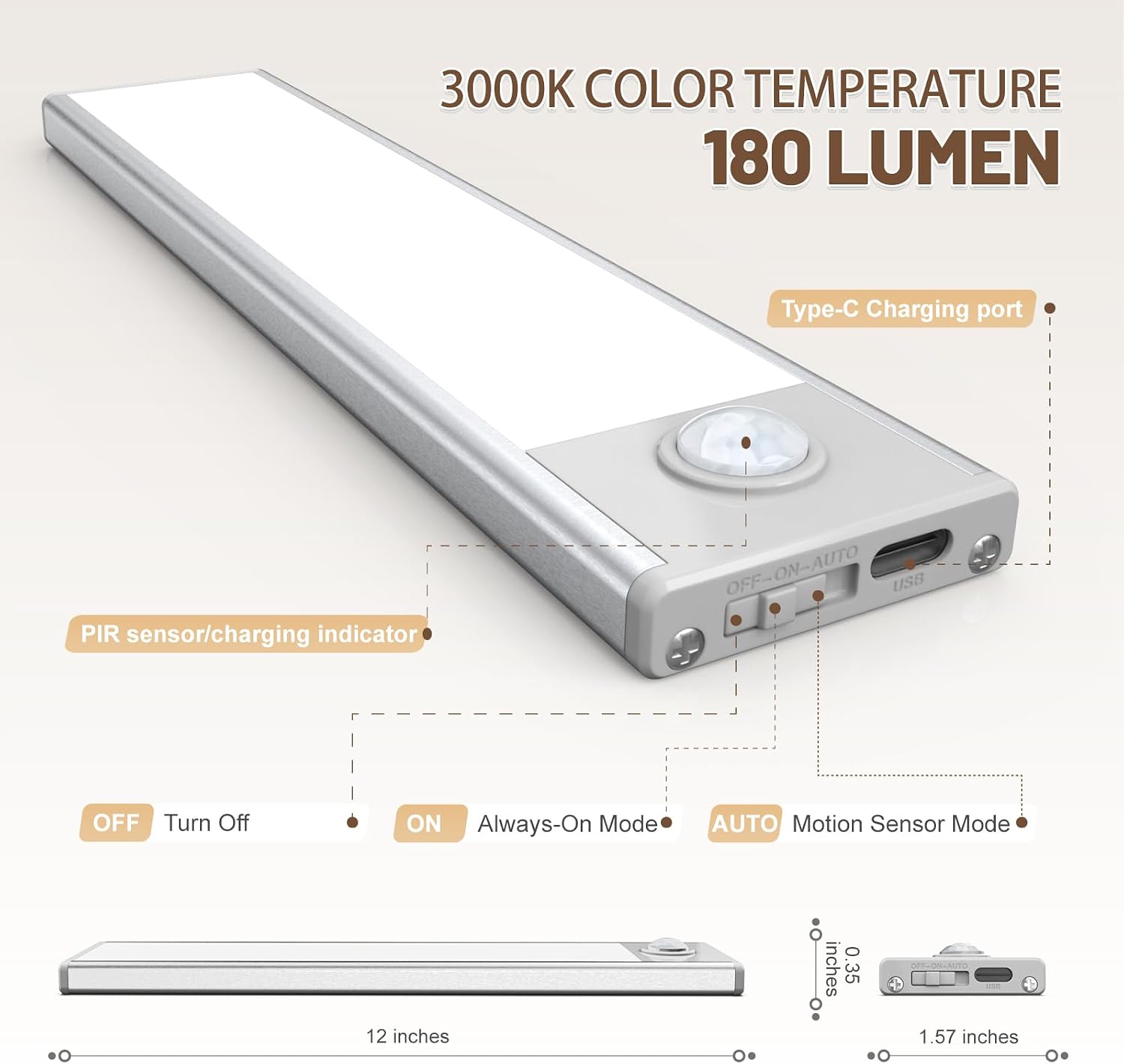 12 inch Under Cabinet Lighting, 6 Pack Motion Sensor Light Indoor Rechargeable Magnetic Closet Lights Battery Operated