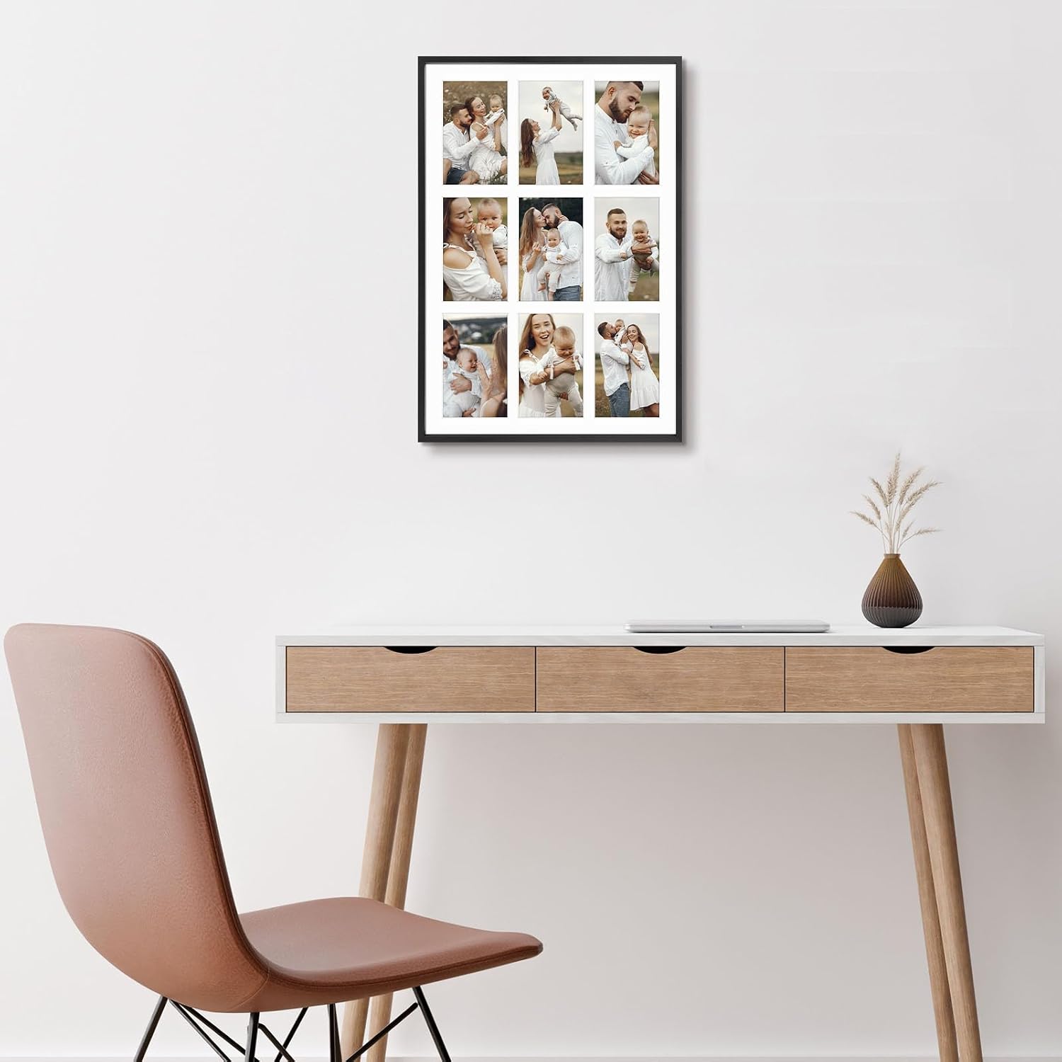 Golden State Art 13.6x19.7 Collage Frame for 9 4x6 Photos Black 2 Pack | Aluminum Picture Frame with Real Glass Front