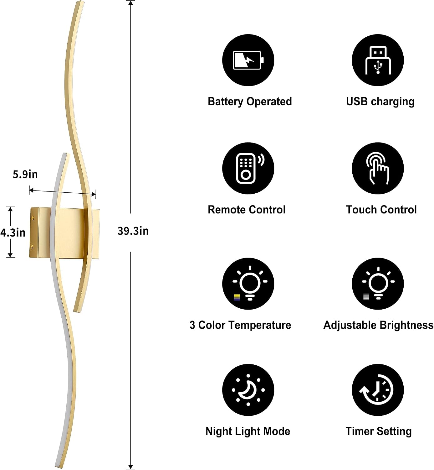 KARTOOSH Wireless Wall Sconces Set of 2, Dimmable LED Sconce with Remote | Battery Operated Wall Sconce with 3 CCT
