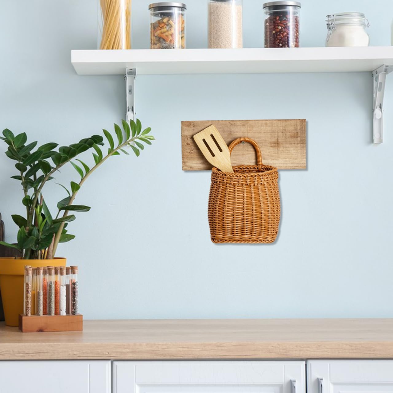 Imitation Rattan Woven Basket Wall Hanging Storage Organizer