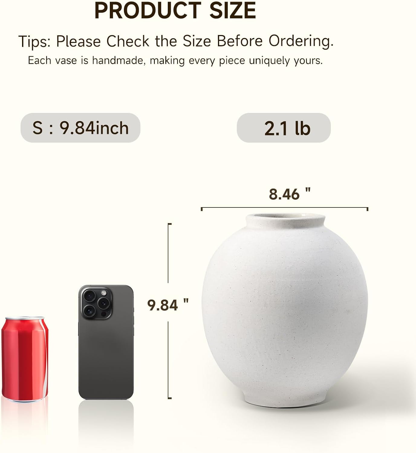 Sandstone Ceramic Flower Vase / 9.8 / 9.8 Inch