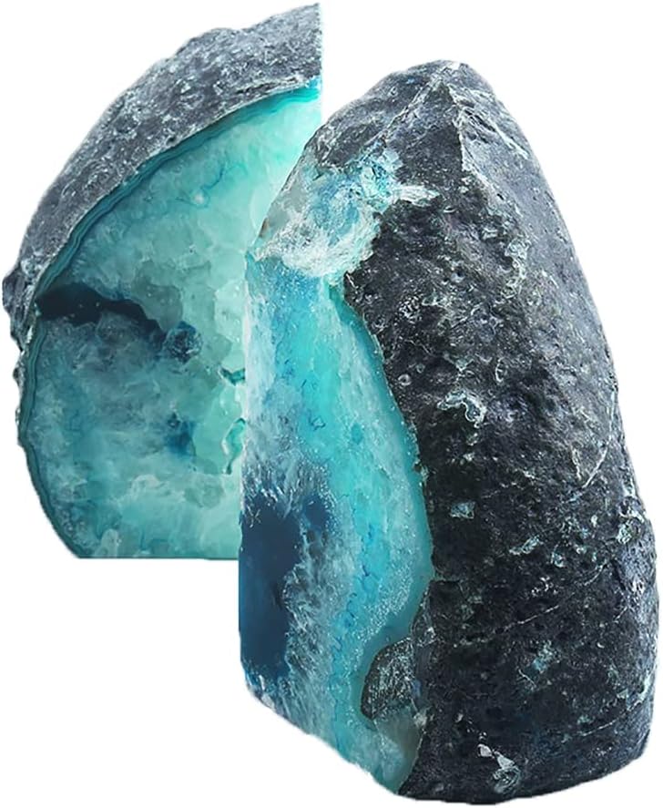 Agate Geode Bookends Heavy Duty Stone Book Ends Decorative Bookend Holder Home / Dyed Teal / 2-3LBS