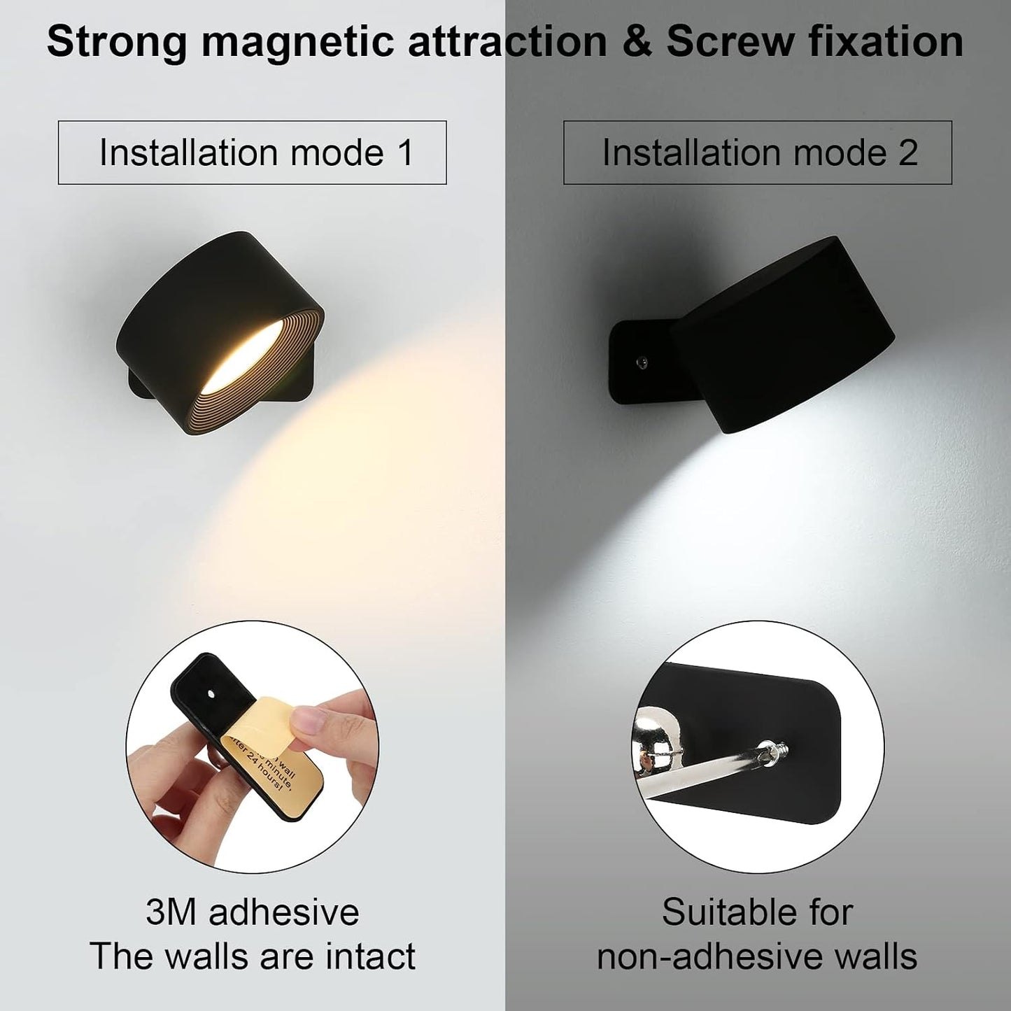 Lightess 2PC LED Wall Sconces, 19 Colors Dimmable Wall Mounted Lamp with 5000mAh Rechargeable Battery, 360°Rotate
