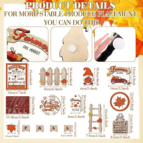 Huwena 16 Pcs Fall Tiered Tray Decor Thanksgiving Table Centerpieces Wood
