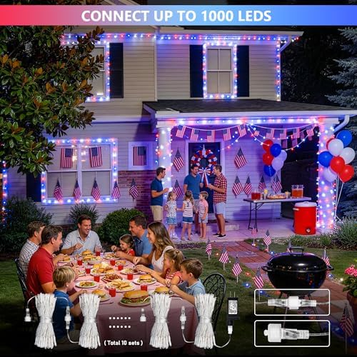 JMEXSUSS 2 Pack Red White and Blue Lights, 4th of July Lights Outdoor