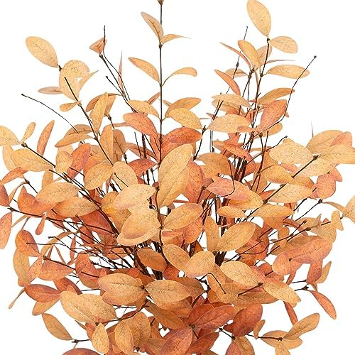 6 Pcs Eucalyptus Stems Aritificial Eucalyptus Leaves Stems Fall Decorations with Fall Leaves Autumn Decorations with Golden and Orange Leaves for Floral Arrangements and Home Decor