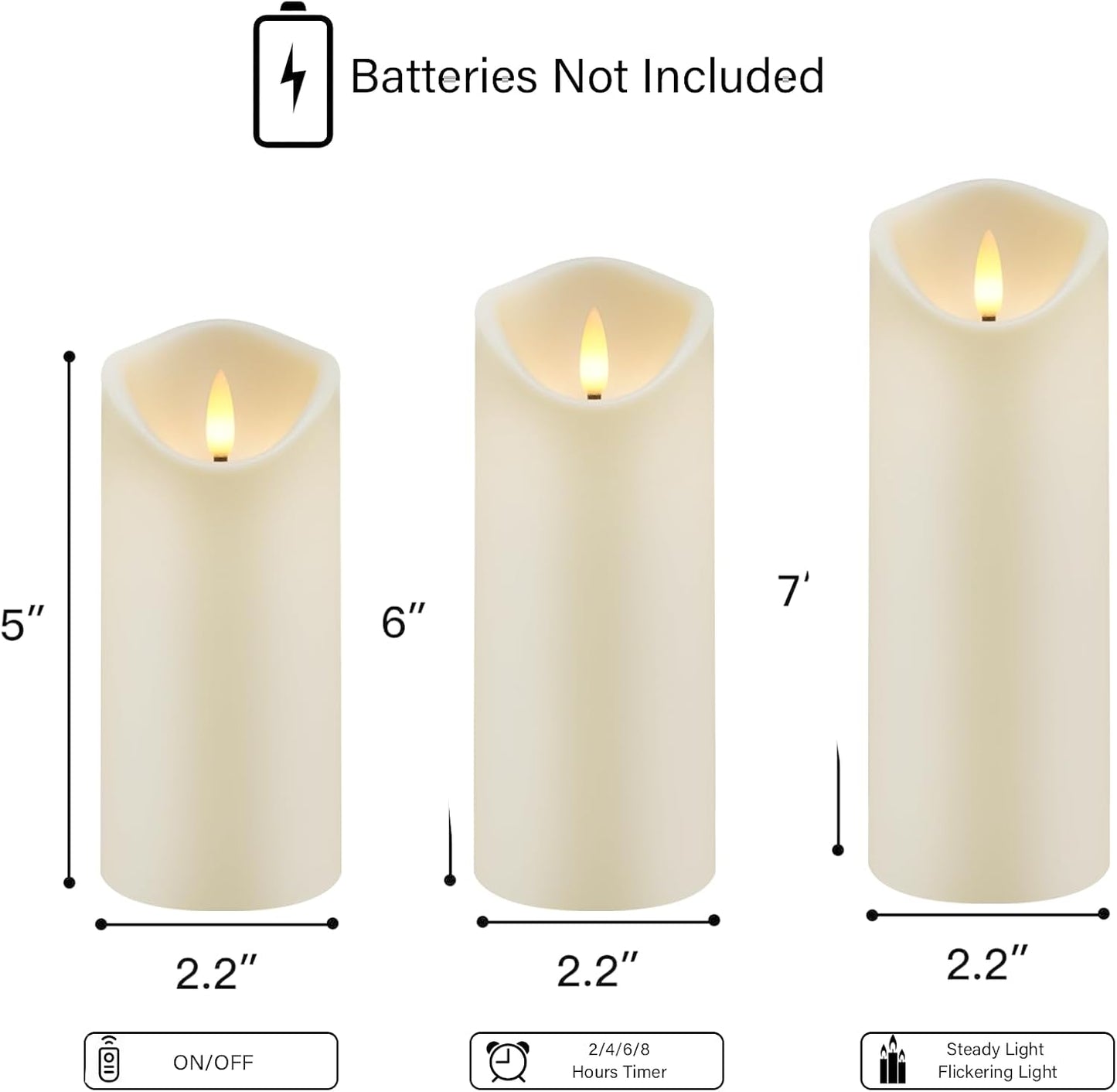 kakoya Flickering Flameless Candles, Battery Operated Acrylic LED Pillar Candles with Remote Control and Timer,Set of 9