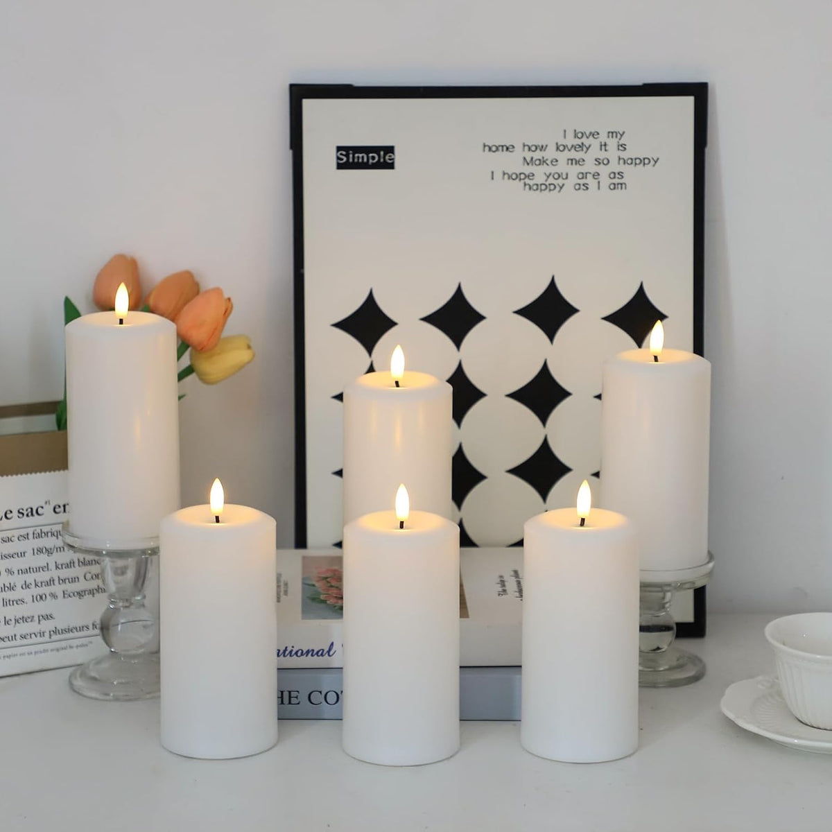 Flameless Candles Battery Operated with Remote and 2/4/6/8 H Timer, 6pcs Flickering Fake Electric Candles for Festival