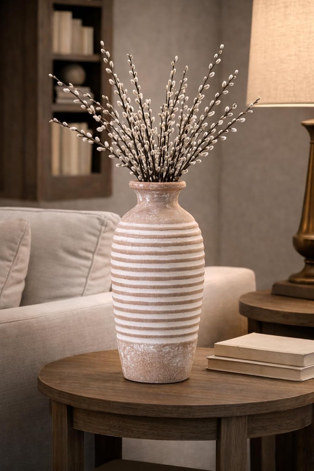 Large Ceramic Rustic Vase / Khaki / 14.4 / 14.4 Inch