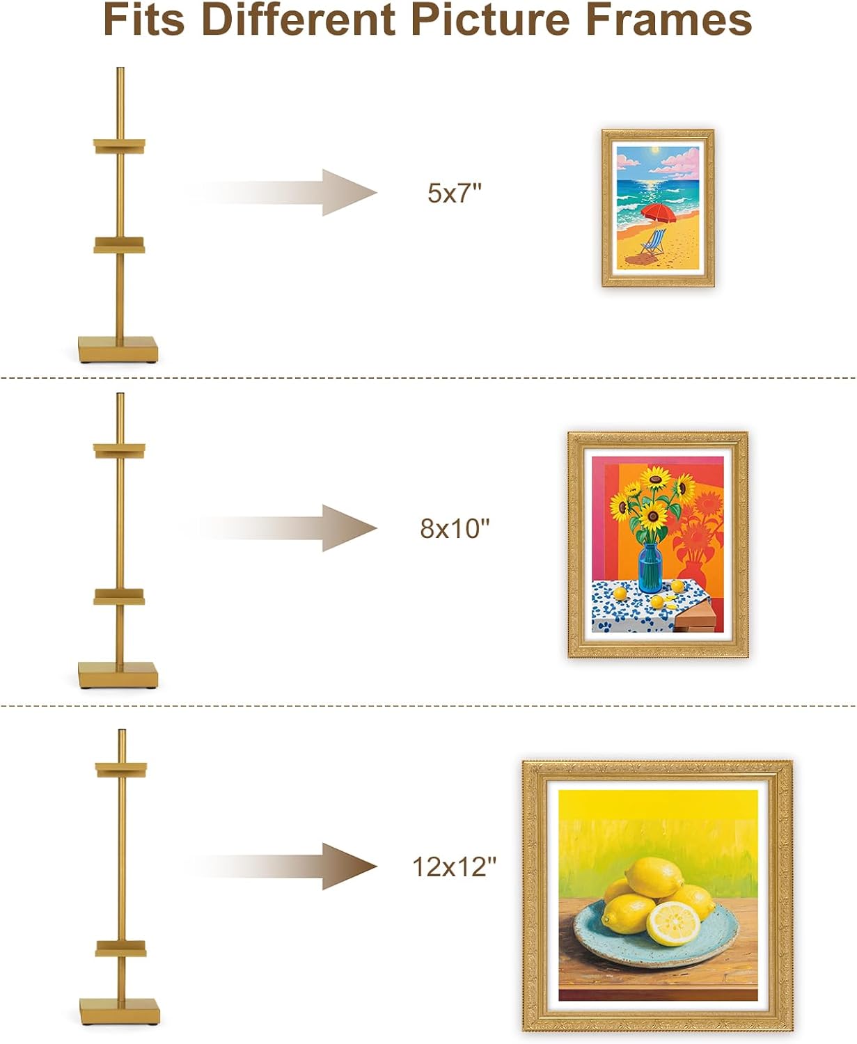 Metal Picture Frame Holder Stand Table / Gold