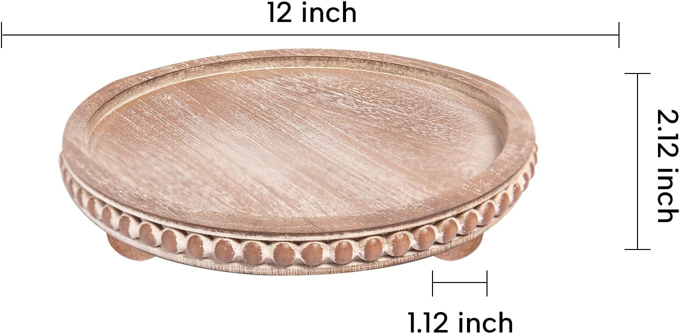 HPC Decor Round Gray Wood Beaded Tray / 12inch Round Gray / 12 Inch