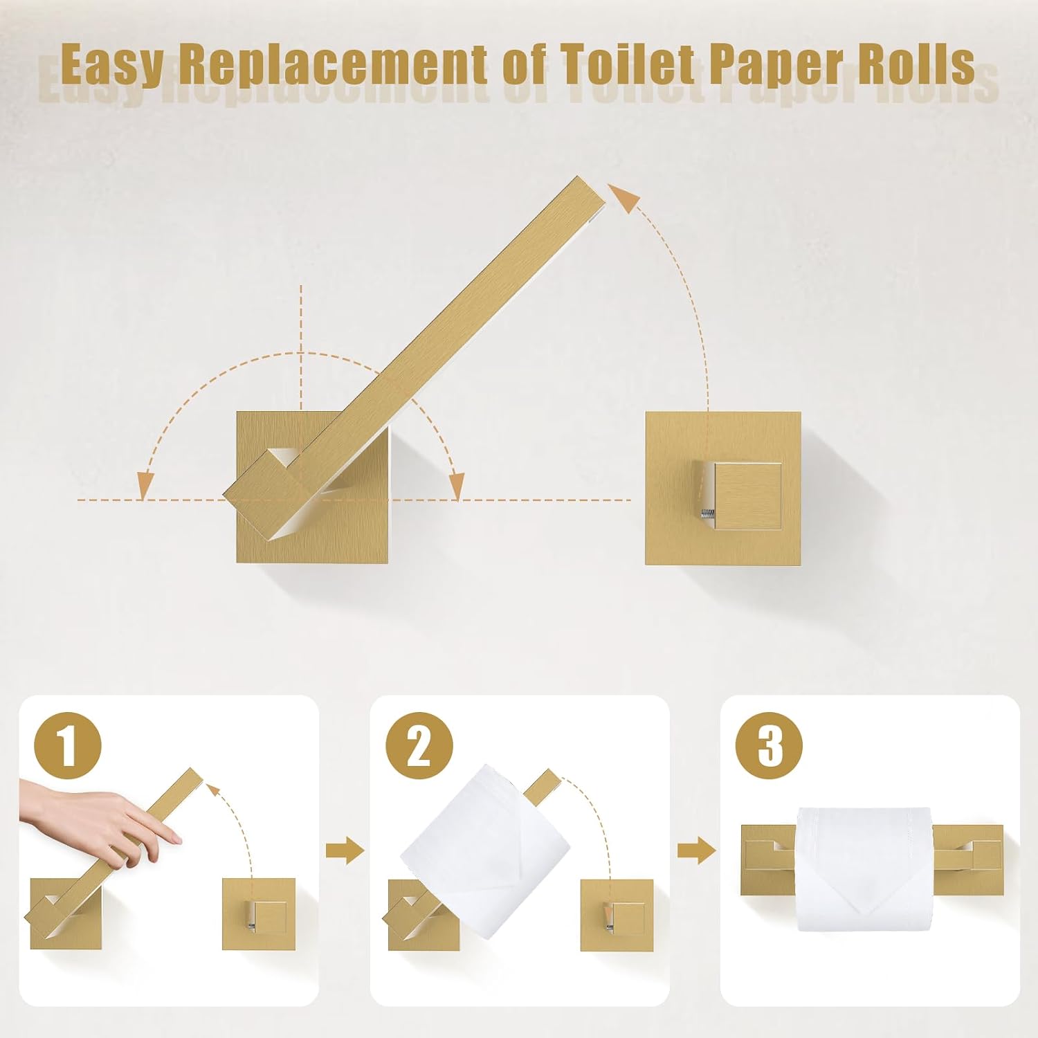 TQKAG Brushed Gold Bathroom Hardware Accessories Set 5 Pieces, Double Post Pivoting Toilet Paper Holder Set Stainless
