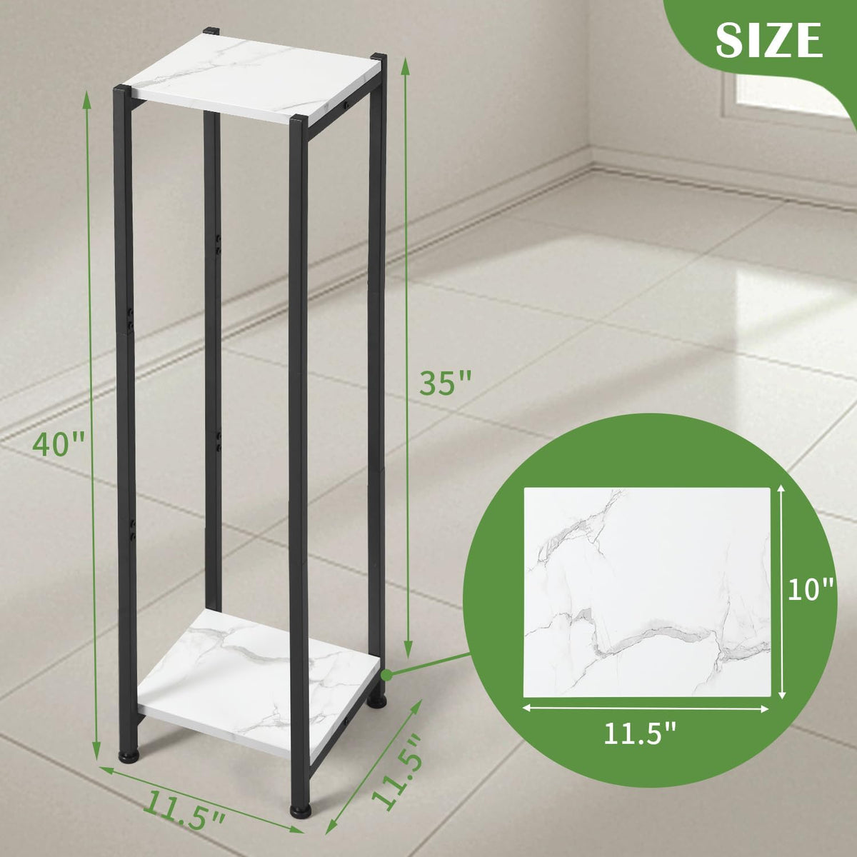 Dipion 40 Inch Tall Plant Stand Indoor,2 Tier Pedestal Stand,Marble White | Rock-Solid Stability,Adjustable
