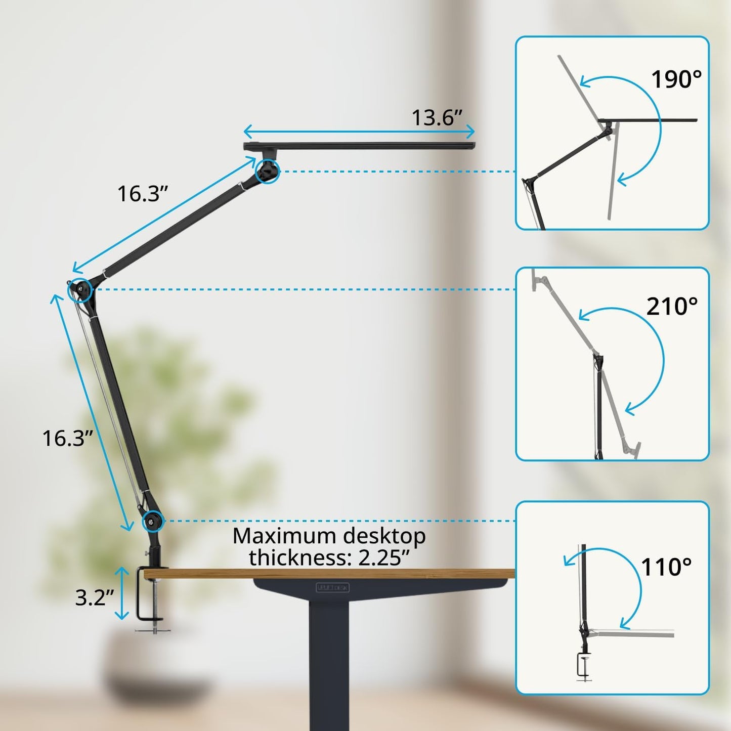 UPLIFTDESK E7 LED Desk Lamp - Adjustable 3 Color Modes, Dimmable Home Office Desk Light for Standing Desk, Dual