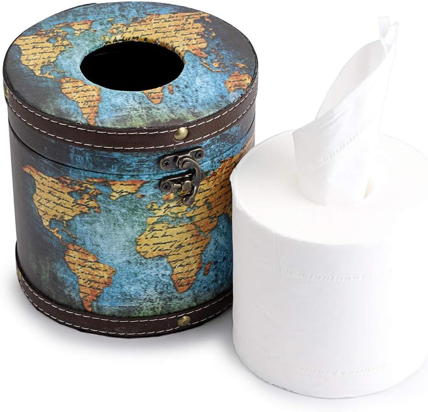 Round Wood Toilet Paper Cover Decorative Tissue / Green