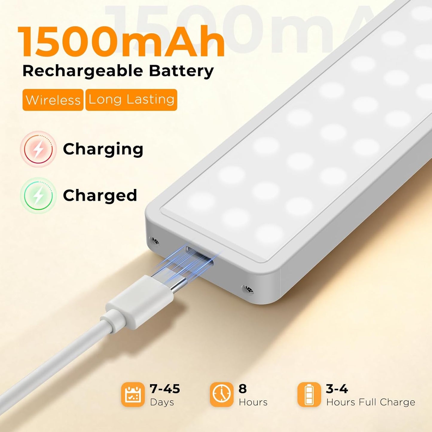 Under Cabinet Rechargeable Dimmable Lighting: 3 Color Temperature Motion Sensor Lights Indoor - Battery Operated Lights