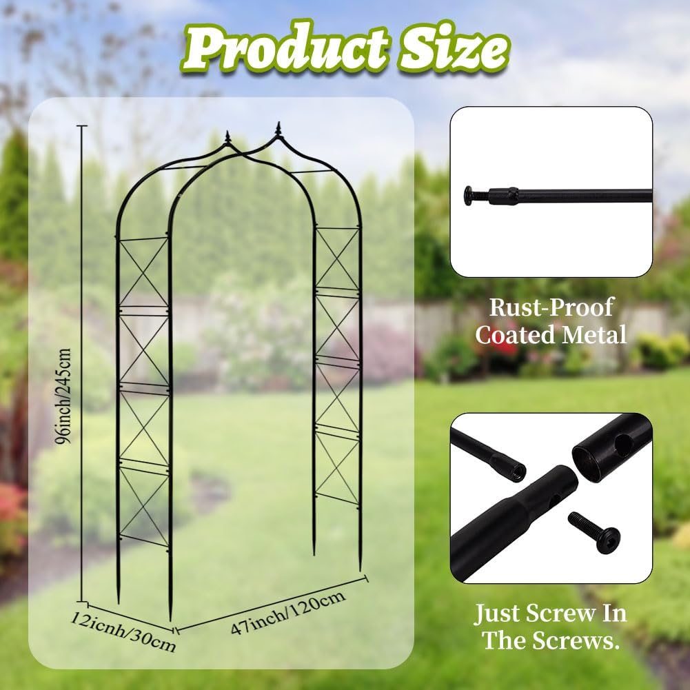 Metal Garden Arbors 8Ft Thickened Arch Trellis for Climbing Plants | Outdoor Arbor Rustproof Metal Frame Trellises
