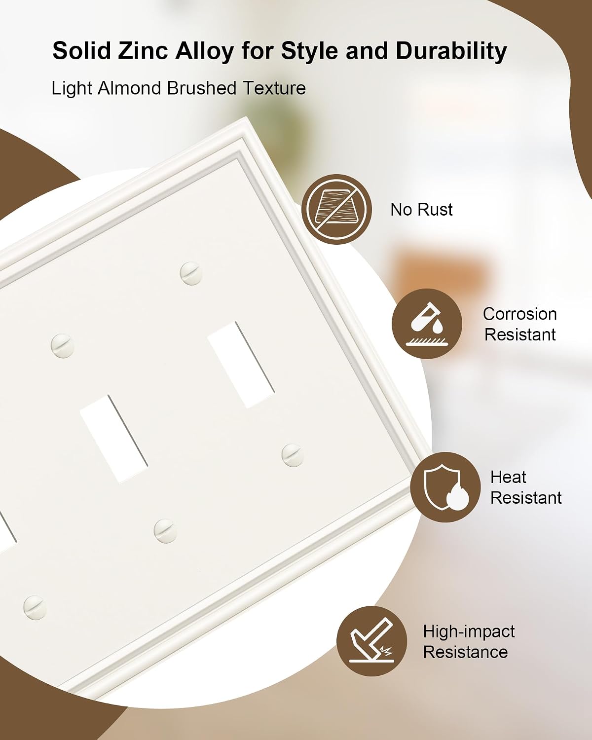 2-Pack Zinc Alloy Triple Toggle Light Switch Cover Plate, Solid Wall Plate | Durable Decorative Switch Plate Covers, 3