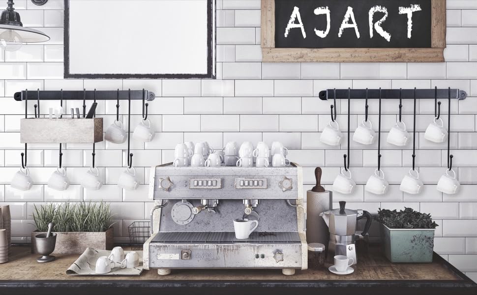 23 Inch Coffee Mug Rack: Wall Mounted Heavy-Duty Cup Holder for Cafe Bar | 12 Tea Cup Hooks Display, 5-Min Setup
