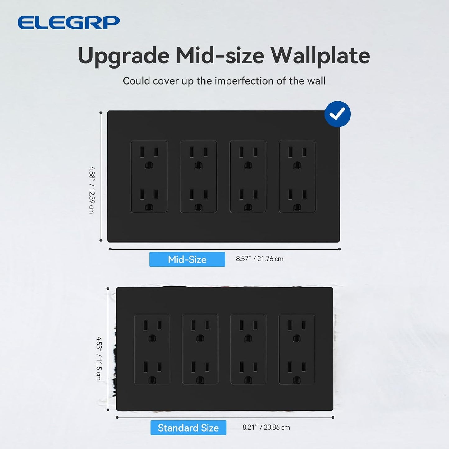 ELEGRP 4-Gang Screwless Decorative Wall Plates, Mid-Size Unbreakable Thermoplastic Faceplate Cover for Decorator