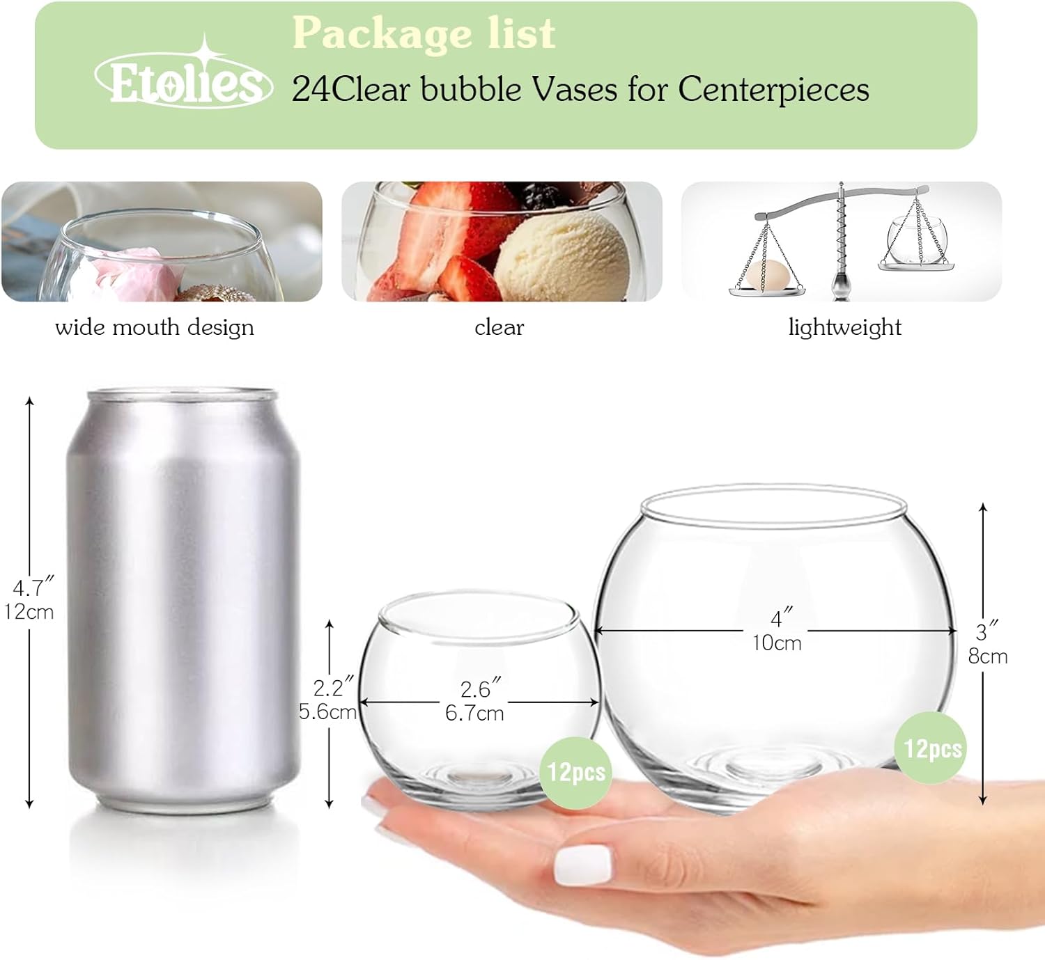 Glass Bubble Vases / Clear / 4 Inch / Set of 24