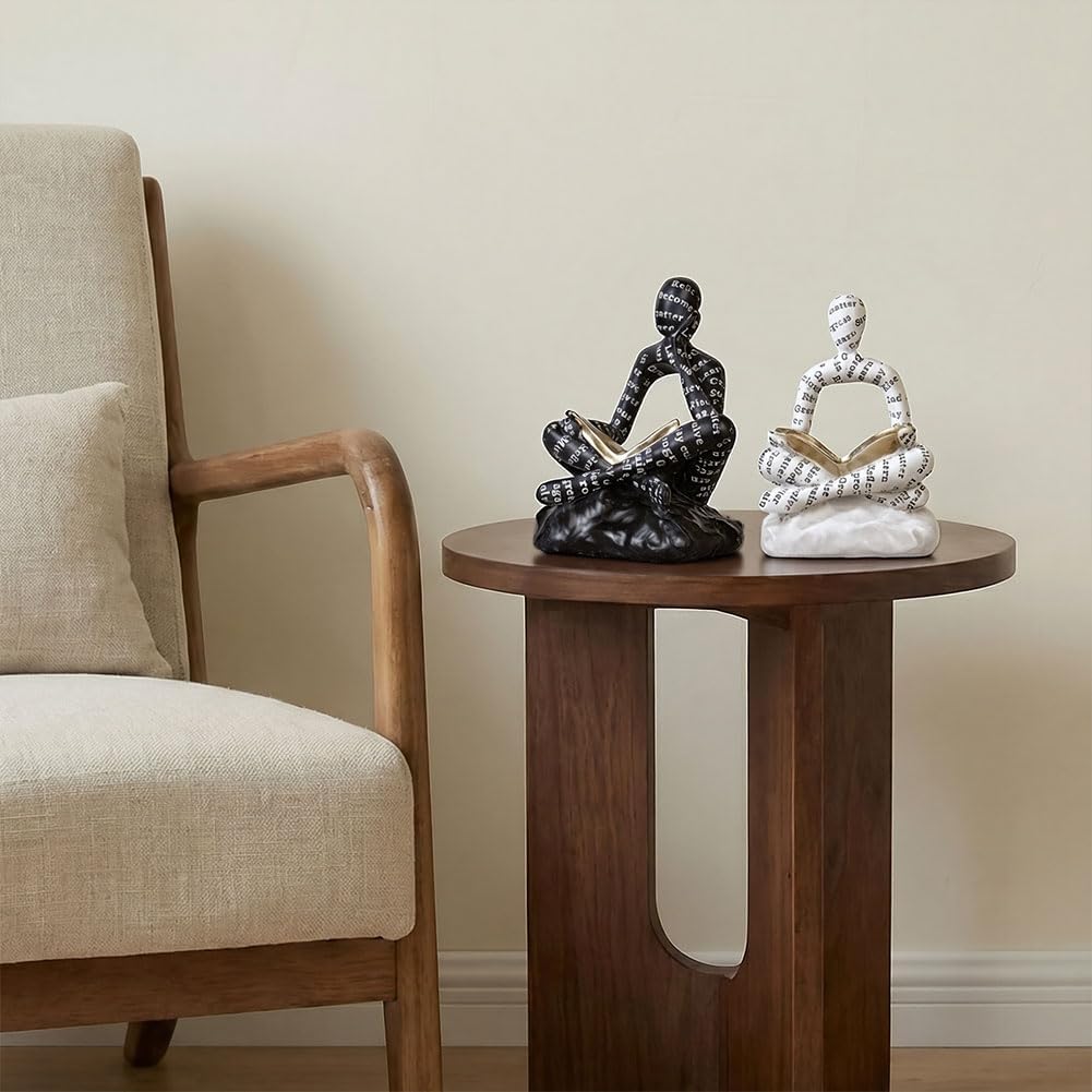 Modern Abstract Thinker Book Ends / Black White / Set of 2