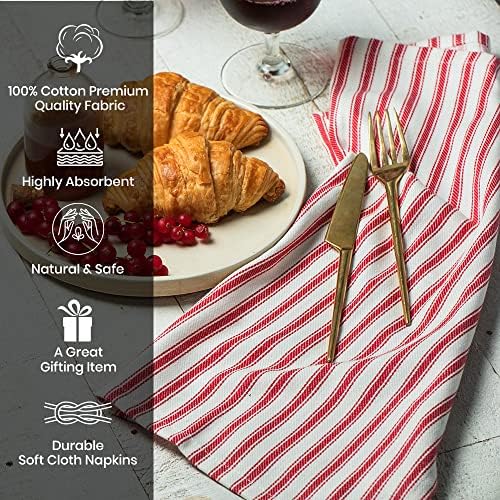 Cloth Napkins Pk of 6 |Spring Easter Basket Decor Christmas Washable Cotton Dinner Cloth Napkins|Red and White French Stripes 18x18 in Kitchen Party Hotel BBQ Restaurant Dinner Napkins