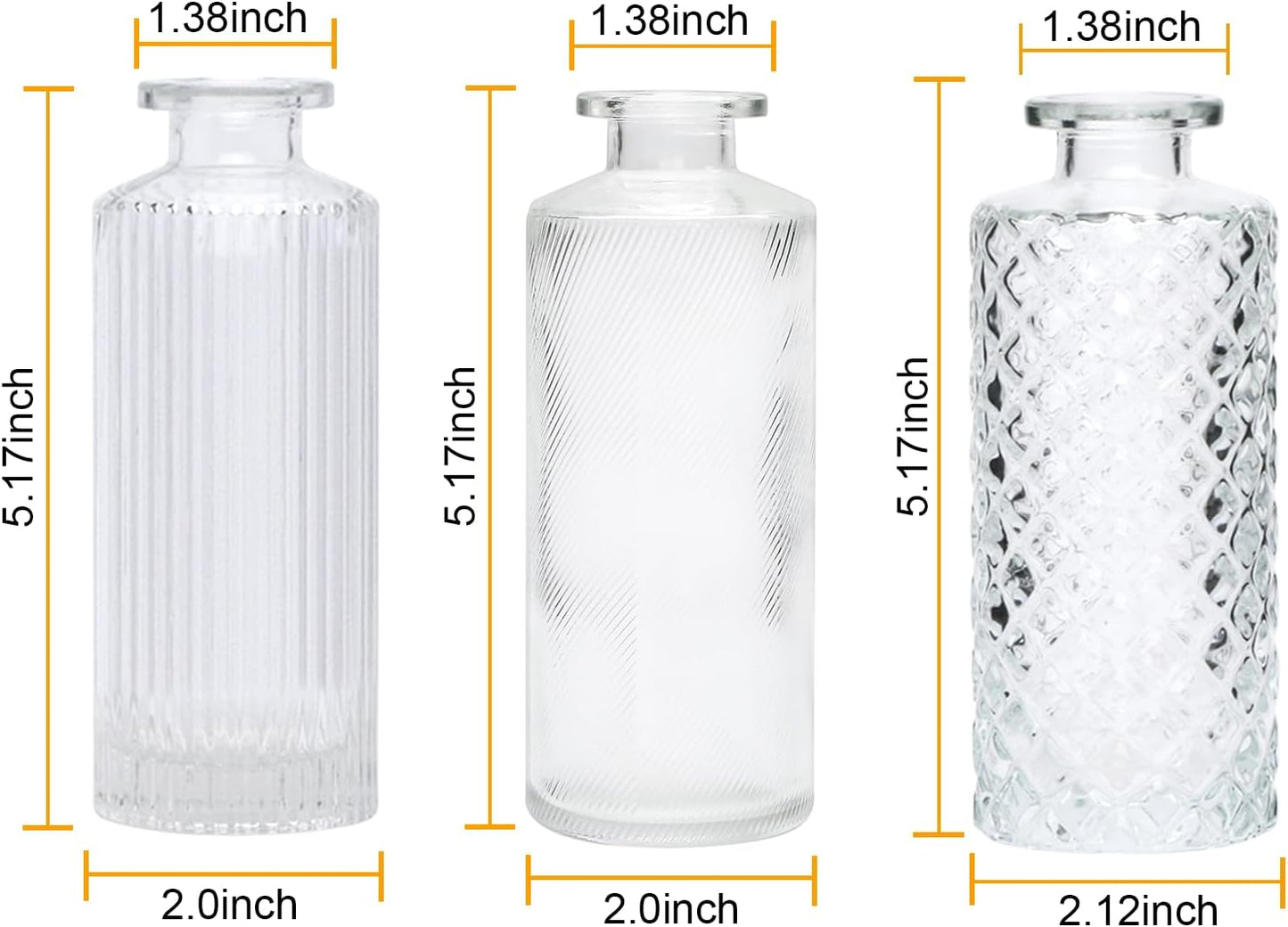 Glass Bud Vase Set in Bulk / Clear / Set of 9