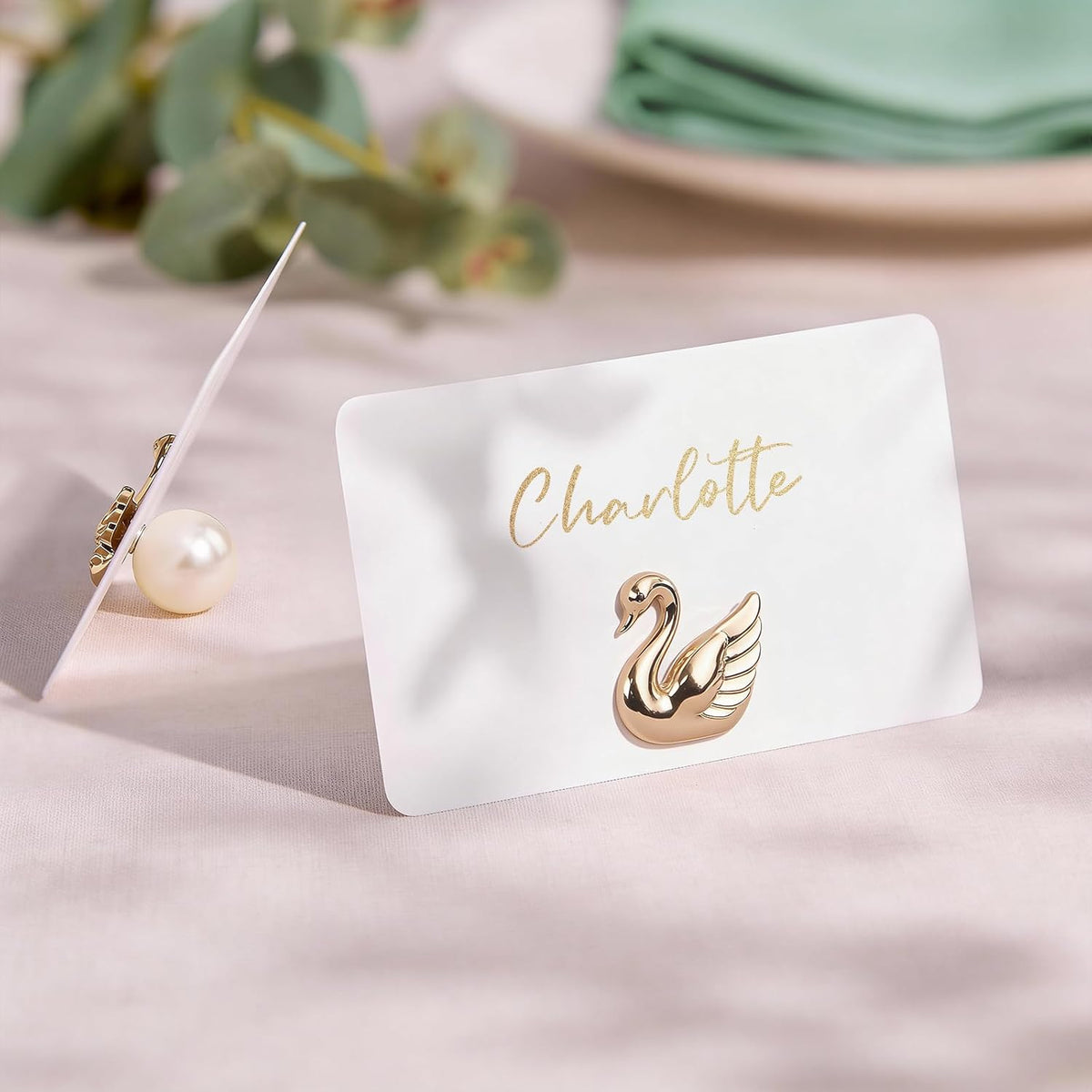 UNIQOOO 24Pcs Decorative Swan Place Card Holders Bulk, Name Card Holder, for Wedding Decor Favors, Table Setting, Name