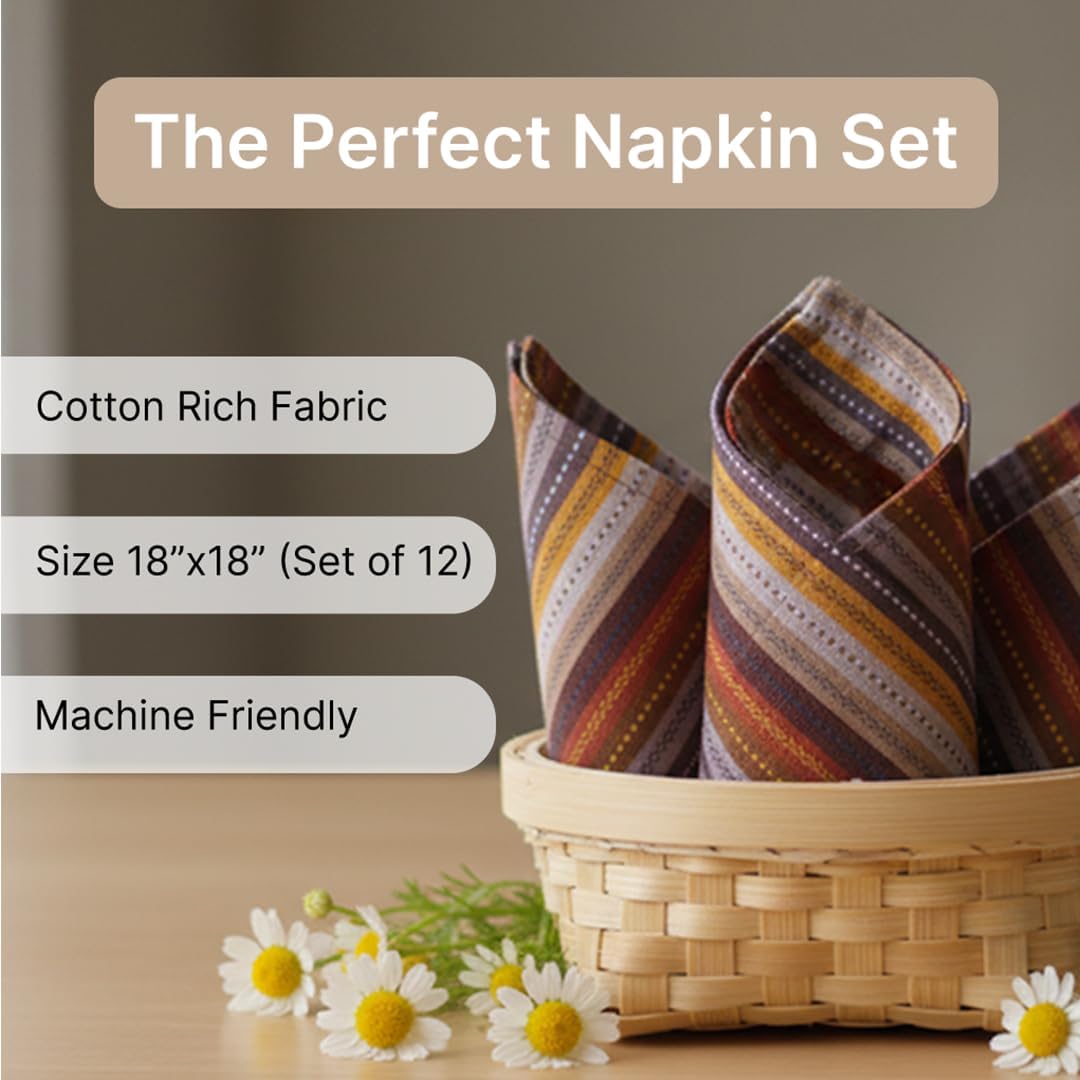 LFH Home Cotton Rich Cloth Salsa Napkin Set of 24 Washable Soft Durable Striped Table Napkins for Dining Wedding, Daily