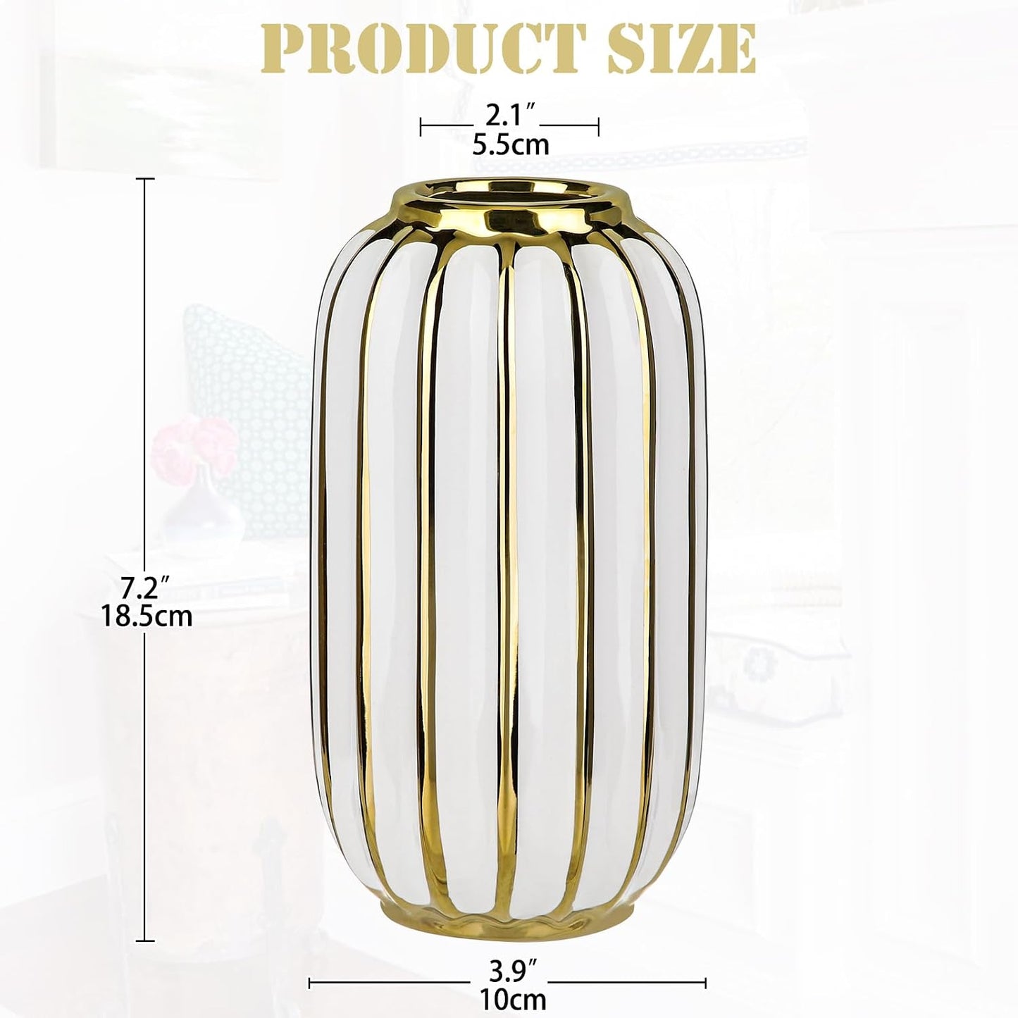 Gold Plated Lantern Ceramic Vase Home Decor Creative Design Porcelain Decorative / 8.66'' Tall-white