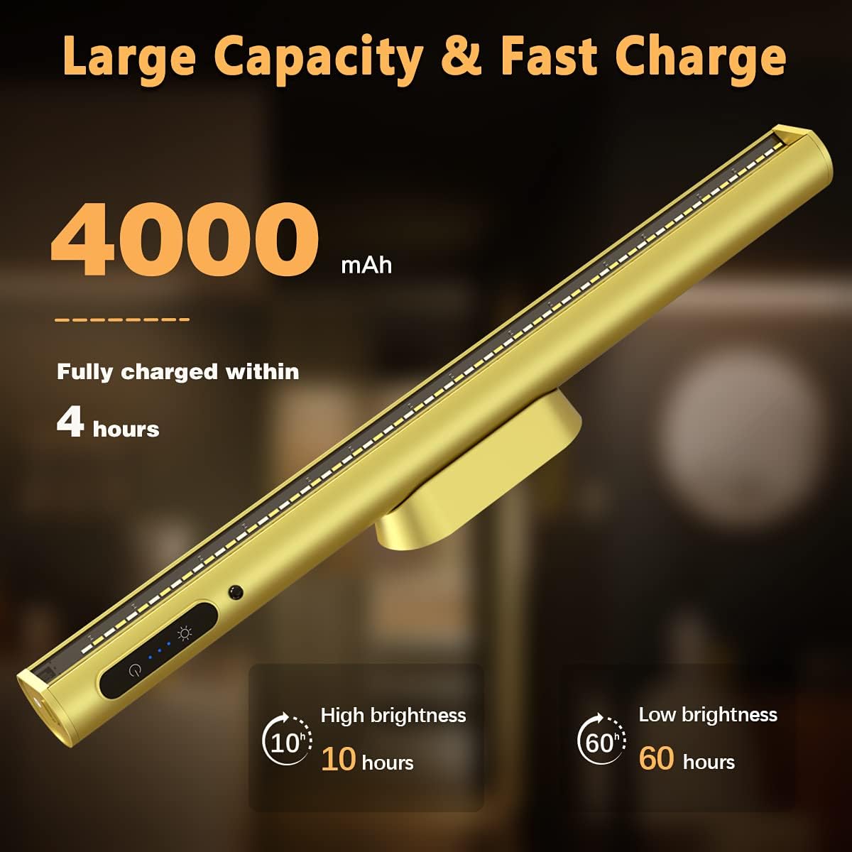Rechargeable Magnetic LED Light Bar, 4000mAh Wireless Closet Light | Under Cabinet Lighting, Battery Powered Operated