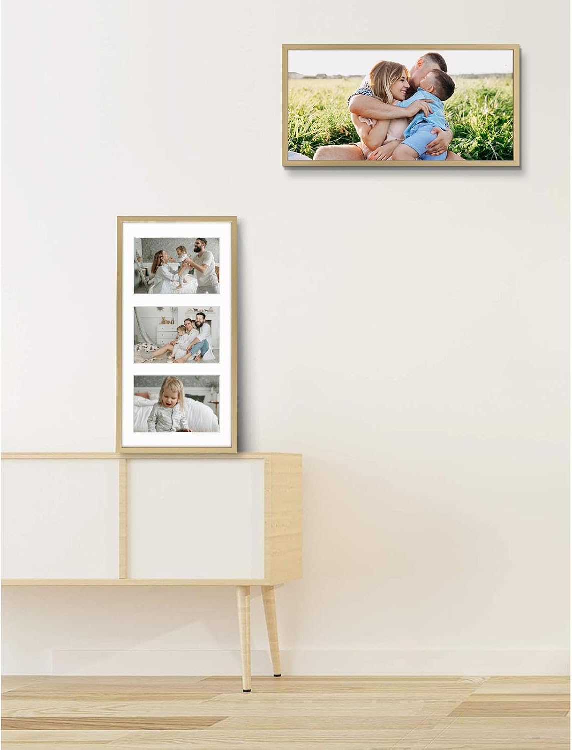 Golden State Art 7x14 Collage Frame w/Mat for 3 4x6 Photos Gold 3 Pack | Aluminum Picture Frame with Real Glass Front