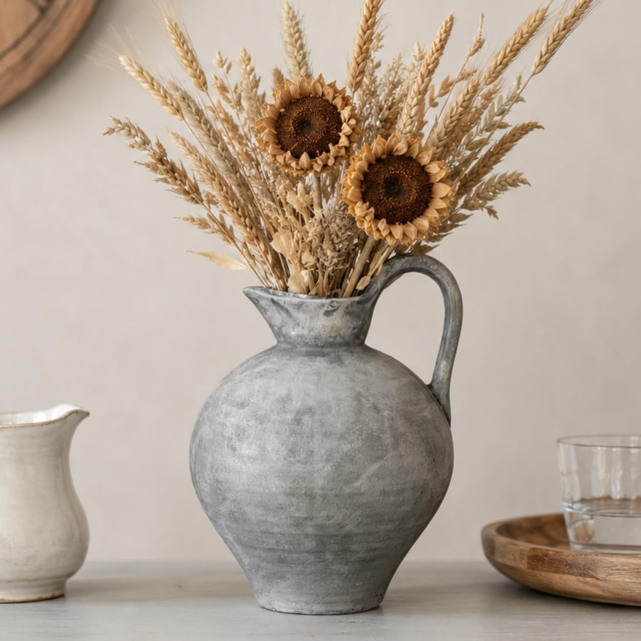 Rustic Ceramic Vase / White Gray / Shape 1 / 8.86 Inch