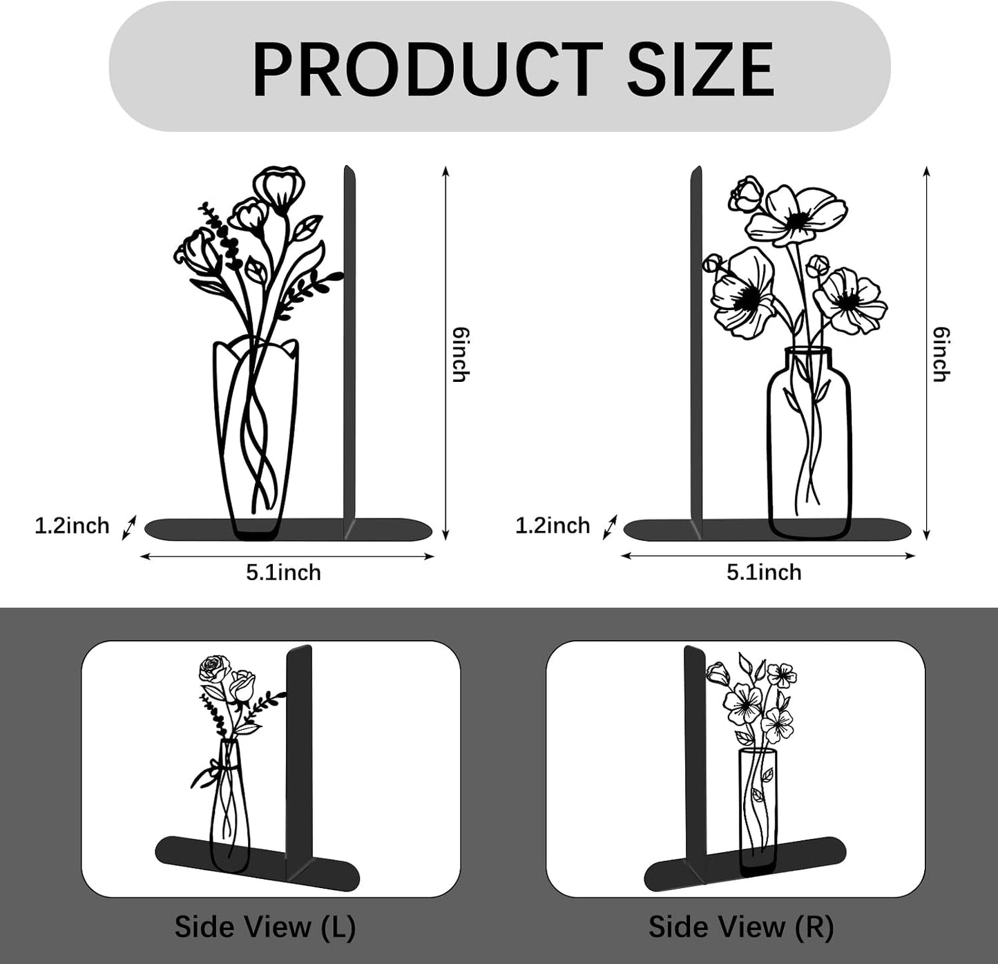 Floral Metal Bookends / Flower / Set of 4